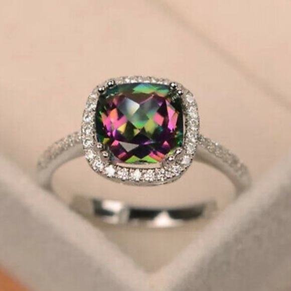 NEW 925 Sterling Silver Rainbow Stone Ring - Picture 2 of 3